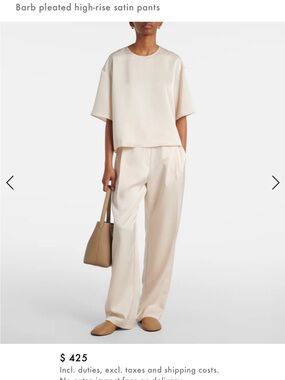 LESET Barb Pleated High-Rise Satin Pants in Crème in M *NWT*